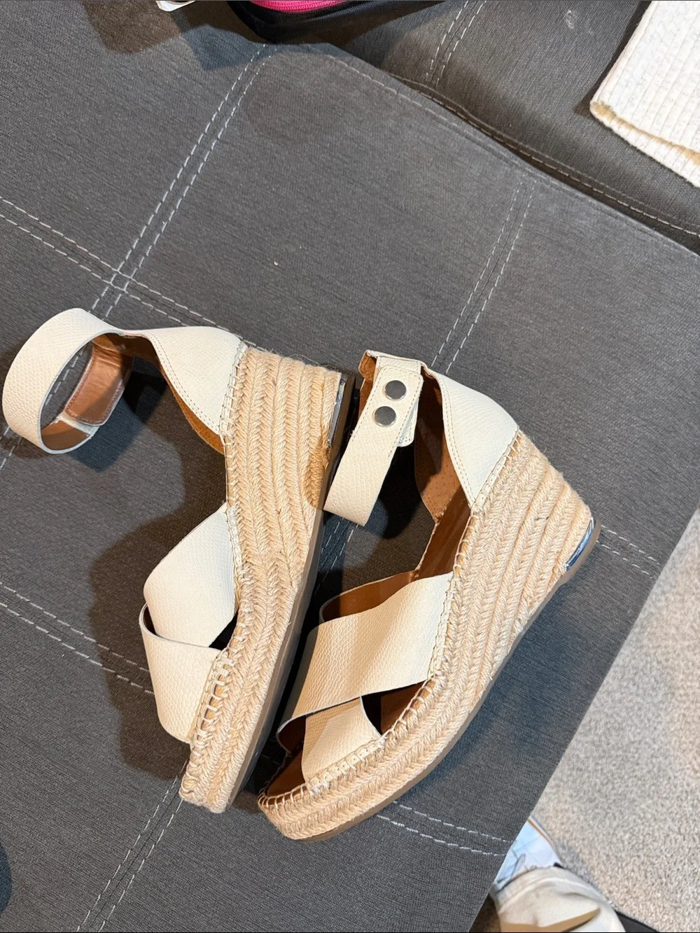 Franco Sarto Cream Crossover Espadrille Wedge Sandals